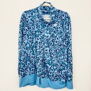 Cuddl Duds Womens Open Front Cardigan Jersey Sweater Size 2X Animal Print Blue